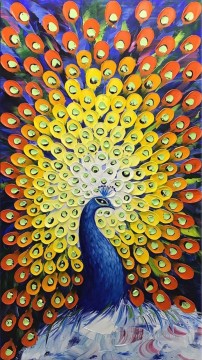 peacock in blue textured Oil Paintings
